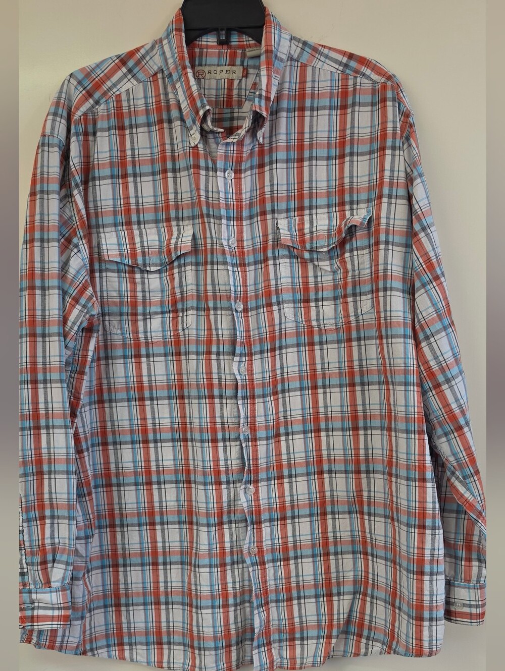 Roper Men's Red and Blue Plaid Button-Down Shirt